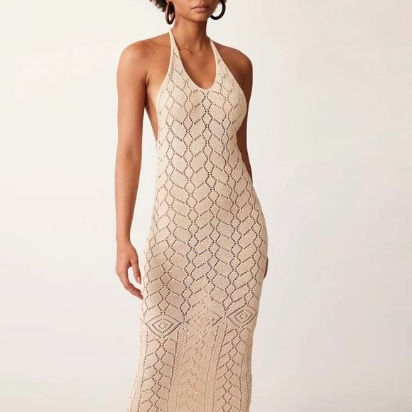 Savannah Morrow Beige Maxi Knit Halter Dress NEW - Picture 5 of 10